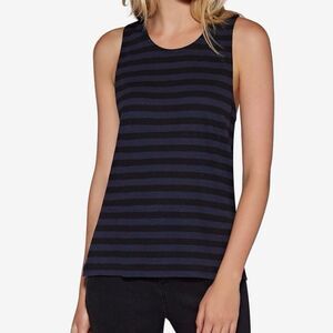 Avec Les Filles Black & Blue Striped Simplicity Tank Top‎ Size Large